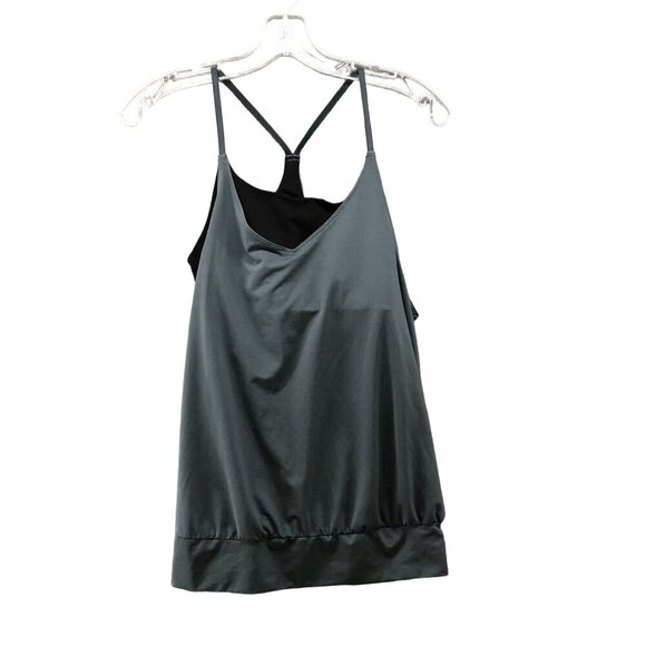 Gap Fit Active Tank Top Womens S Built In Bra Layered Cinch Hem Gray Black - Picture 1 of 9
